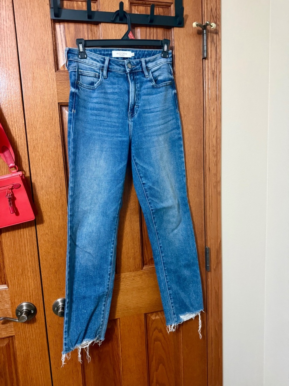 Hidden High-Rise Straight Crop Jeans in Medium Blue